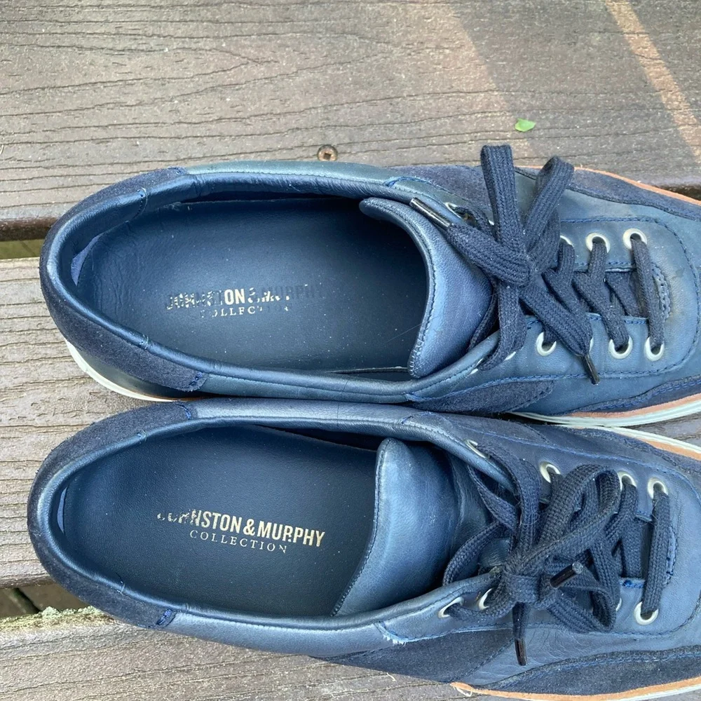 Johnston & Murphy Mens Casey U-Throat Navy Sheepskin/English Suede Sneakers 10M - Picture 3 of 11